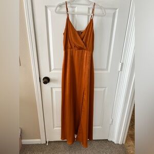 Lulus Rustic Orange Satin Fall Long Dress
